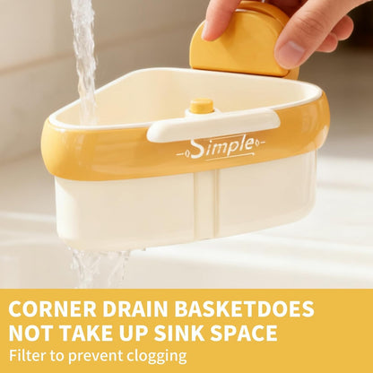 2026 New Suction Cup Sink Strainer | Corner Sink Strainer | Sinks Trash Food Waste Catcher | Triangle Storage Rack with Drain Hole | Press Automatic Dumping Sinks Drainer Basket (Yellow)