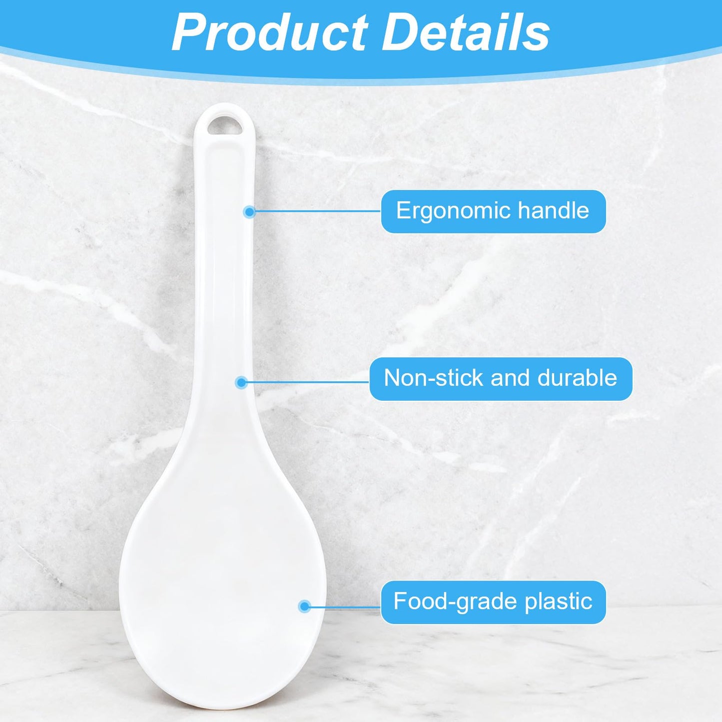 2 PCS Plastic Rice Spoon Paddle, Non Stick Hanging Rice Spatula, 7.67 Inch Heat Resistant Rice Cooker Serving Spoon for Kitchen Restaurant Grains (White)
