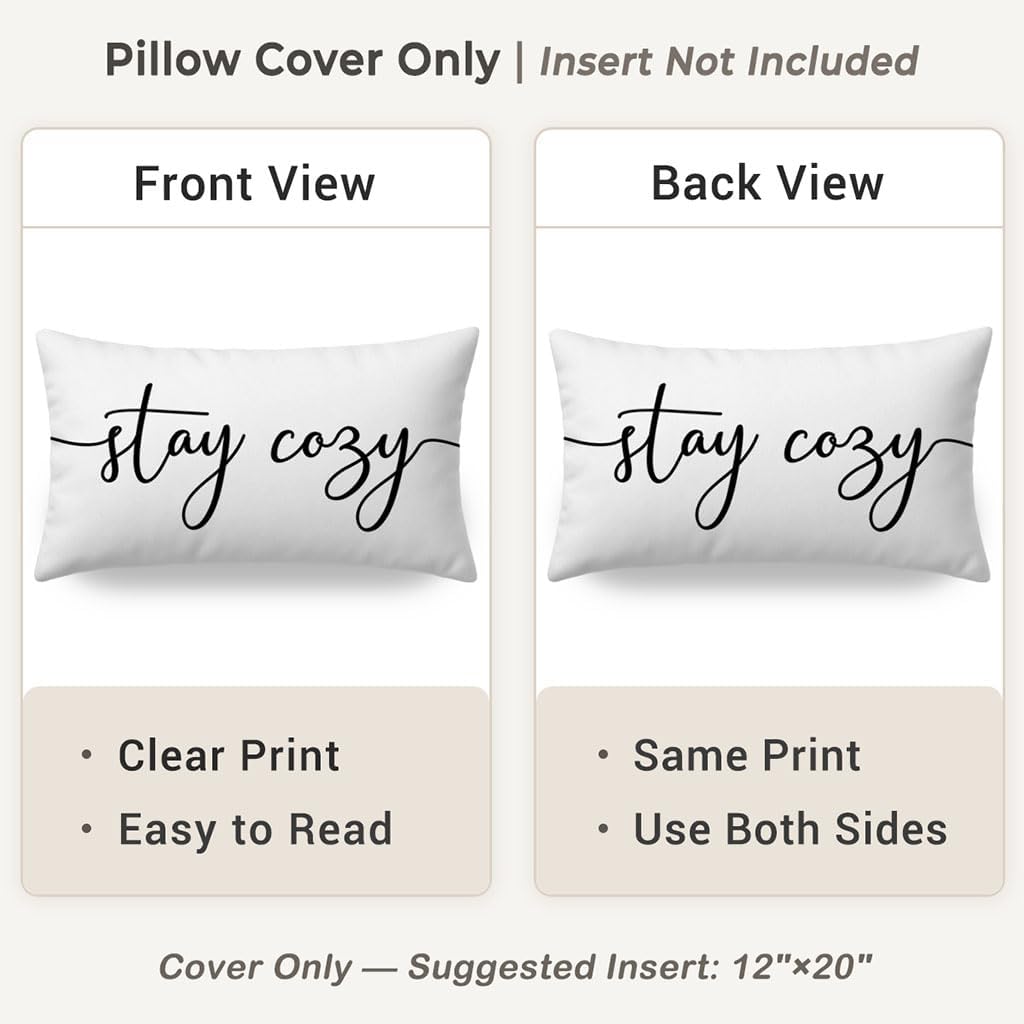 12x20 Inch Cozy PANDICORN Throw Pillow Cover White, Stay Decorative Lumbar Cushion Case for Couch Sofa Bed, Modern