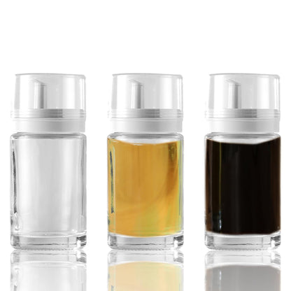 Kwude 3-Pack Leakproof Small Glass Oil and Vinegar Dispenser Bottles - Perfect for Kitchen Use - 3.38oz Each