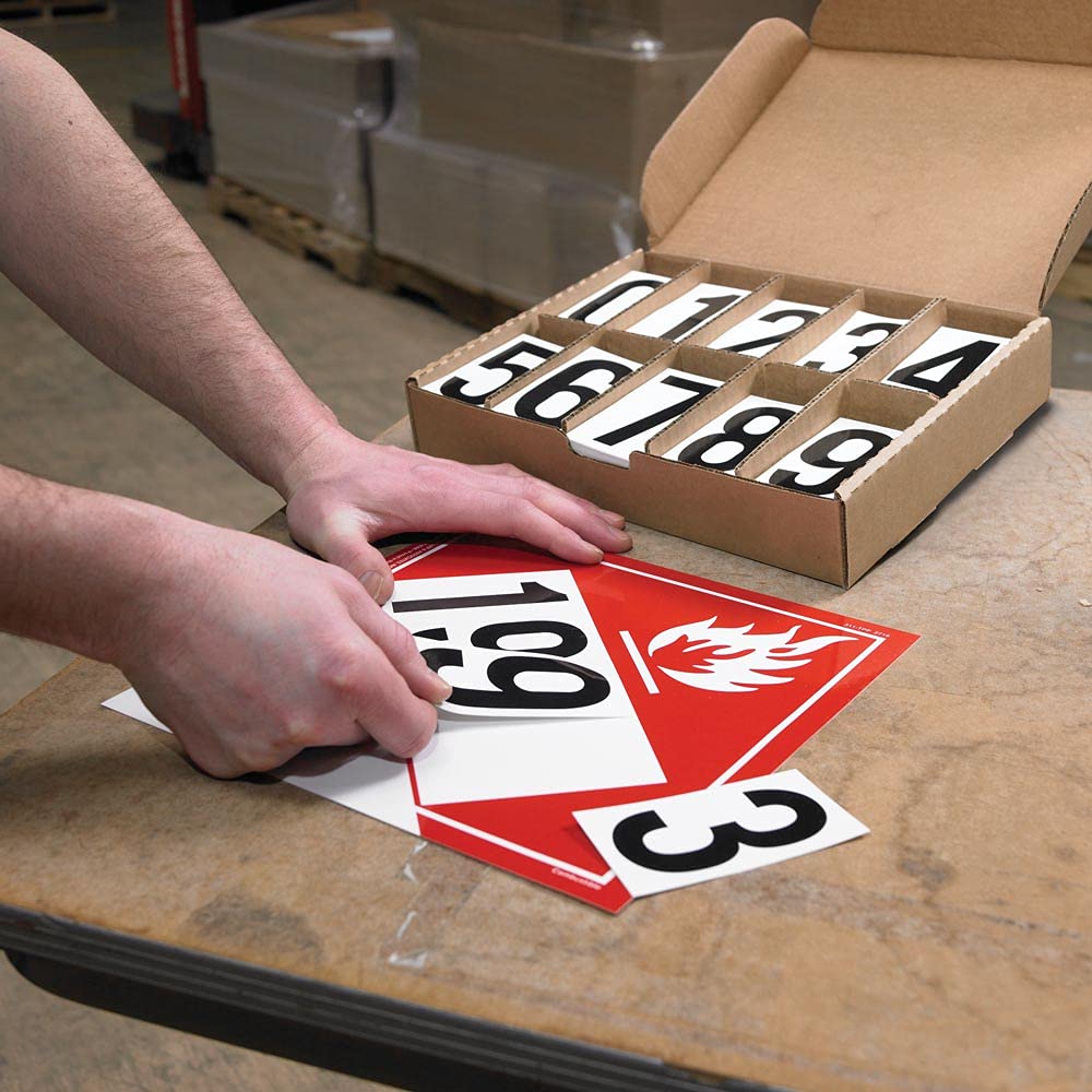 Placard Vinyl Numbering Kit - 3.5" H Permanent Adhesive White-Back Vinyl with Black Numbers - 50 Decals of 0-9, 500 Total Per Kit, DOT Compliant, J. J. Keller & Associates, Inc.