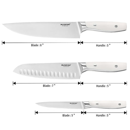 Musifan 3-Piece Chef Knife Set, Professional Ultra Sharp Kitchen Knives For Cooking High Carbon Stainless Steel, With Ergonomic Handle Design (three)