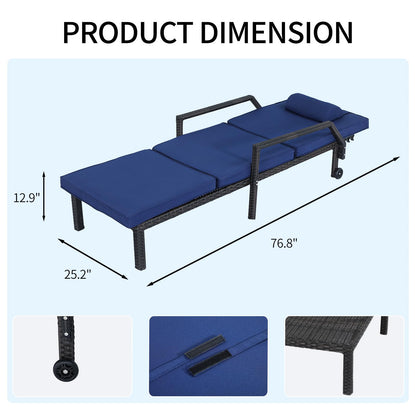 AstrPthylx Patio Chaise Lounge Set – Adjustable Outdoor Lounge Chairs with Cushions & Headrest – All-Weather Rattan Reclining Lounge Chairs for Poolside, Garden, and Patio (2 Pcs, Blue)