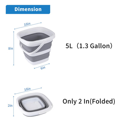 2 Pack Collapsible Buckets 5L 1.3Gallon Small Cleaning Bucket for Household Portable Plastic Bucket Outdoor Car Washing Tub Foldable Camping Beach Sand Water Pot Pail Space Saving Square Grey