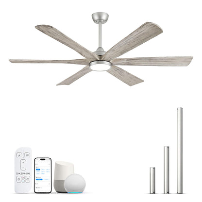 60 Inch Farmhouse Rustic Ceiling Fan with Light, Modern Smart Alexa/APP /Remote Control, Outdoor Fans for Patio Damp Rated, 6 Solid Wood Blades, High CFM Quiet DC Motor for Indoor Living Room Bedroom