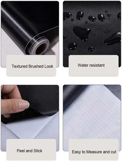 Self Adhesive Brushed Black Stainless Steel Contact Paper for Refrigerator Door, Dishwasher, Stove, Oven, Fridge