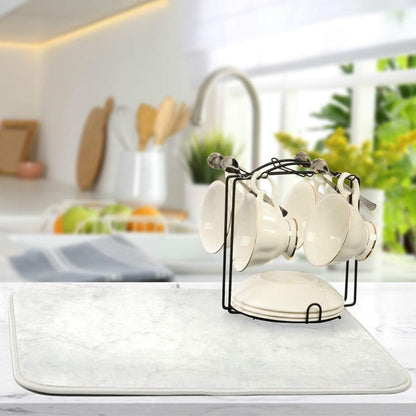 White Marble Dish Drying Mat for Kitchen, Easy Clean Dishwasher Safe Heat Resistant Eco-Friendly Countertop Mat, 16 x