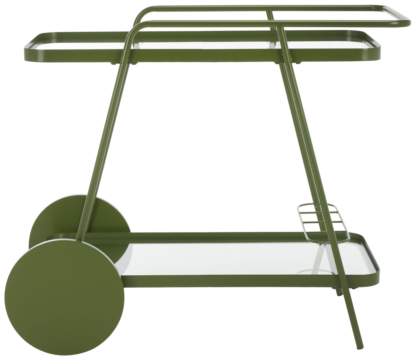 SAFAVIEH Home Collection Zunia Green/Clear Glass 2-Tier Bar Cart with Wheels