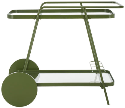 SAFAVIEH Home Collection Zunia Green/Clear Glass 2-Tier Bar Cart with Wheels