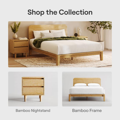 Nectar Bamboo Platform Bed Frame - Full - Natural - Floating Center Support Legs - 12” Height - Easy Tool Free Set Up - Contemporary and Durable - Sturdy Wooden Support Slats - Holds Up to 800 Pounds