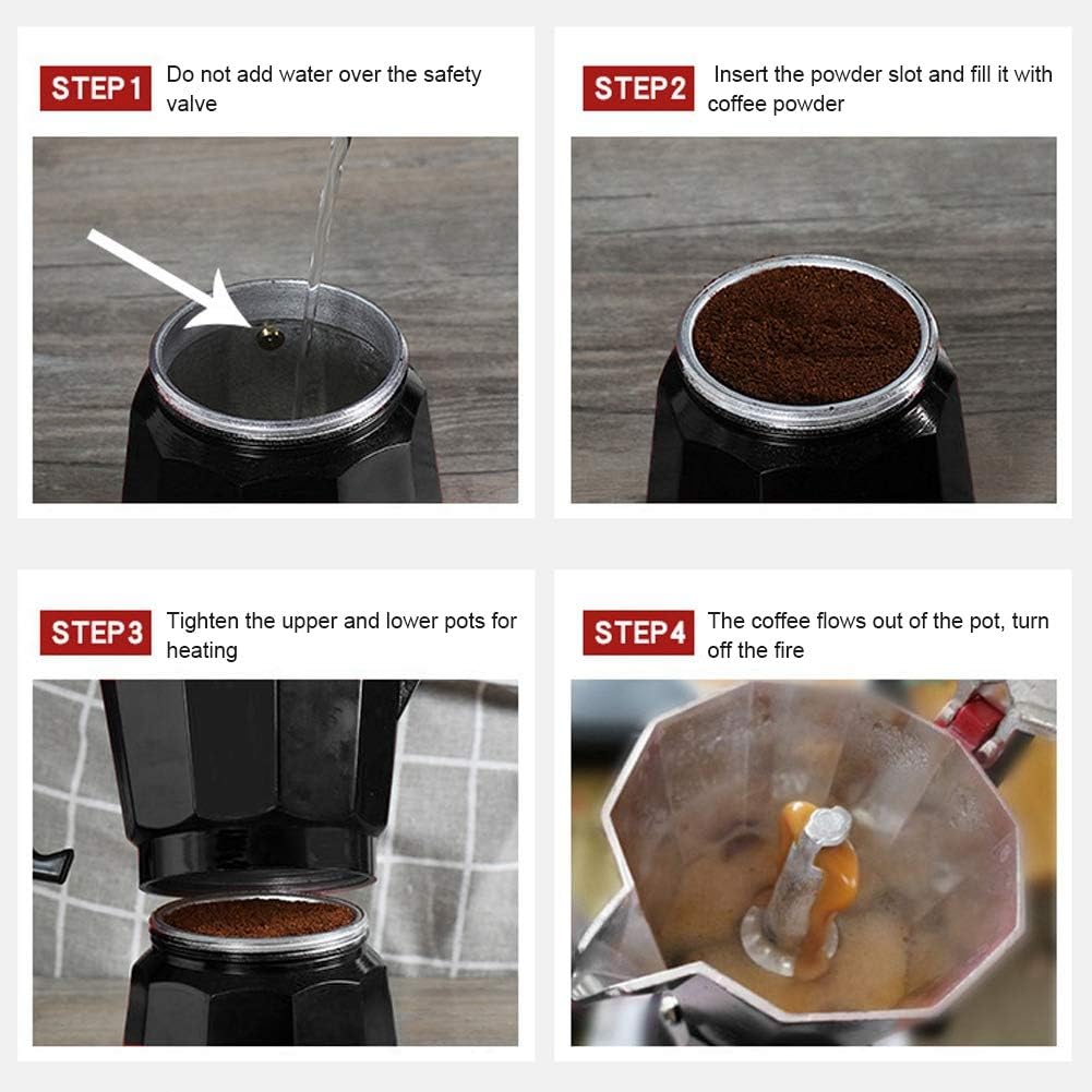 Stovetop Espresso Maker, Classic 6-Cup Capacity Aluminum Coffee Machine Moka Pot for Office Home Use, Black