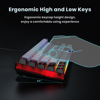 GEODMAER 65% Gaming Keyboard, Wired Backlit Mini Keyboard, Ultra-Compact Anti-Ghosting No-Conflict 68 Keys Membrane Gaming Wired Keyboard for PC Laptop Windows Gamer