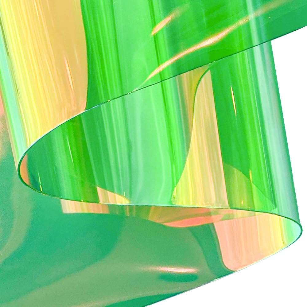 ONEART | 30 Gauge Holographic Clear Vinyl Roll, 12" x 54" Waterproof Iridescent Transparent TPU Jelly Plastic Fabric for DIY Crafts-Green