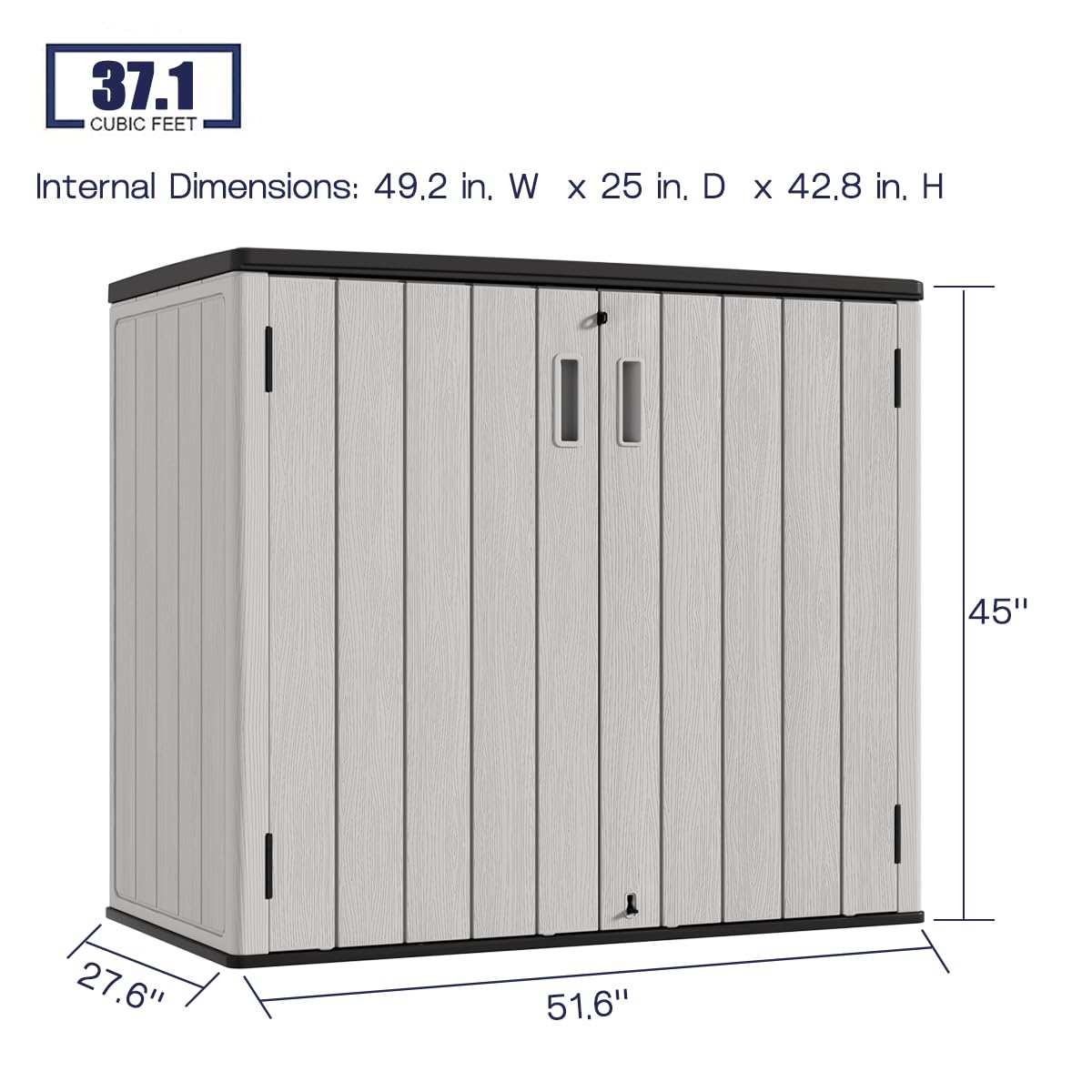 KINYING Outdoor Horizontal Storage Sheds,37 Cu.ft Outdoor Storage Cabinet Waterproof Resin Tool Storage Box for Lawn Mower,Garden Tools and Patio Furniture, Lockable (Grey)