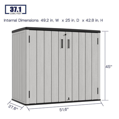 KINYING Outdoor Horizontal Storage Sheds,37 Cu.ft Outdoor Storage Cabinet Waterproof Resin Tool Storage Box for Lawn Mower,Garden Tools and Patio Furniture, Lockable (Grey)