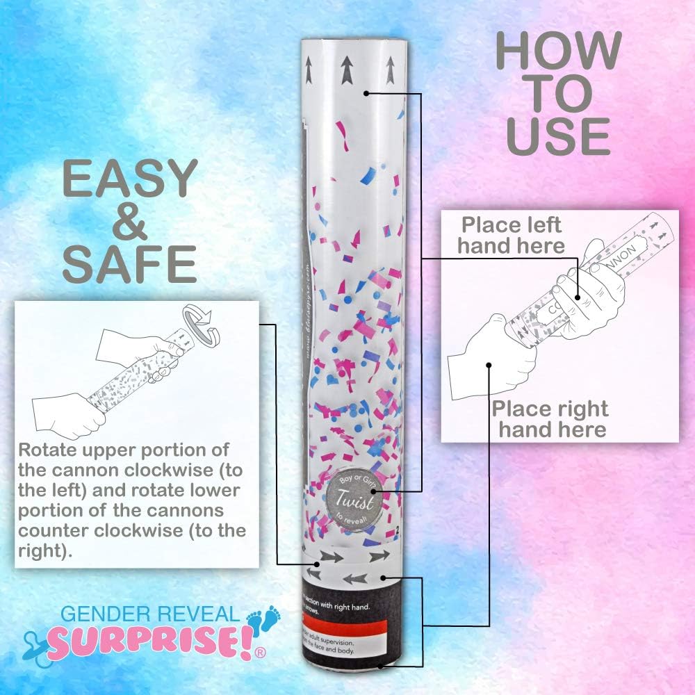 16 Inch 2 Pack Gender Reveal Surprise - Pink Gender Reveal Powder Cannon Bundle - Easy to Use Pink Powder Cannon