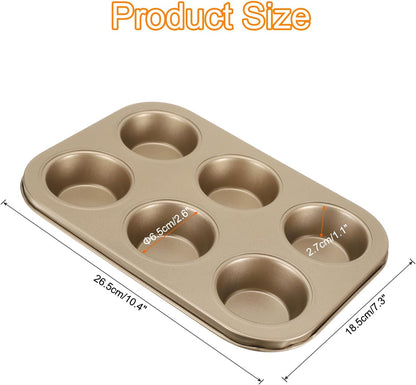 uxcell 6-Cup Non-Stick Cupcake Pan, Round Carbon Steel Baking Molds for Muffins and Cakes, Gold