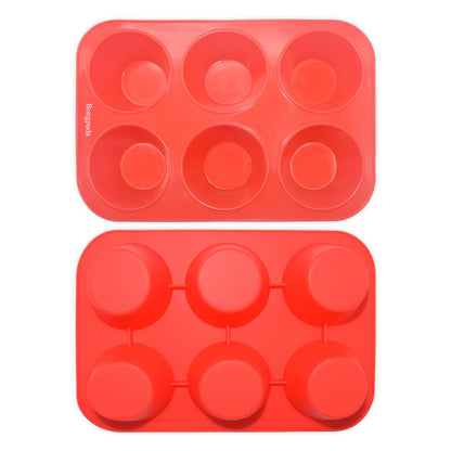 Bongpuda Silicone Large Muffin Pan 2 Pack,6 Cup Large Silicone Cupcake Pan,Non-Stick Jumbo Muffin Pans,Food Grade Cupcake Molds,Perfect for Egg Muffin,Big Cupcake