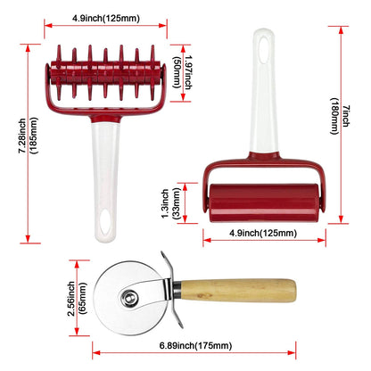 4 pcs Pizza Tools Set incl Dough Cutter Roller Docker and Pizza Cutter Wheel, Pastry Pizza Pie Roller Rolling Pins and Time-Saver Pizza Dough Docker (4 pcs)