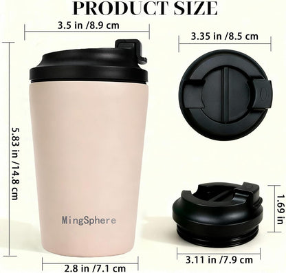 Skiennix Double-Wall Vacuum Insulated 12oz Coffee Tumbler - Reusable Stainless Steel Travel Mug | Warm Light Tan, Leakproof Design