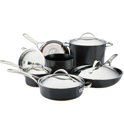 Anolon 83874 Nouvelle Copper Hard Anodized Nonstick Cookware Set / Pots and Pans Set - 11 Piece, Black Onyx