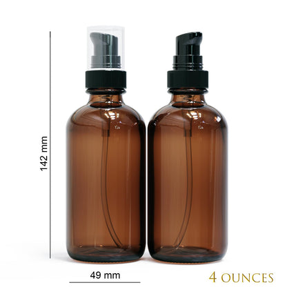 12Pack 120ml Amber Glass Pump Bottle with Pump Dispenser,4oz Small Dispenser, Travel Size Refillable Botttles for Lotions,Sercums,Essential Oils