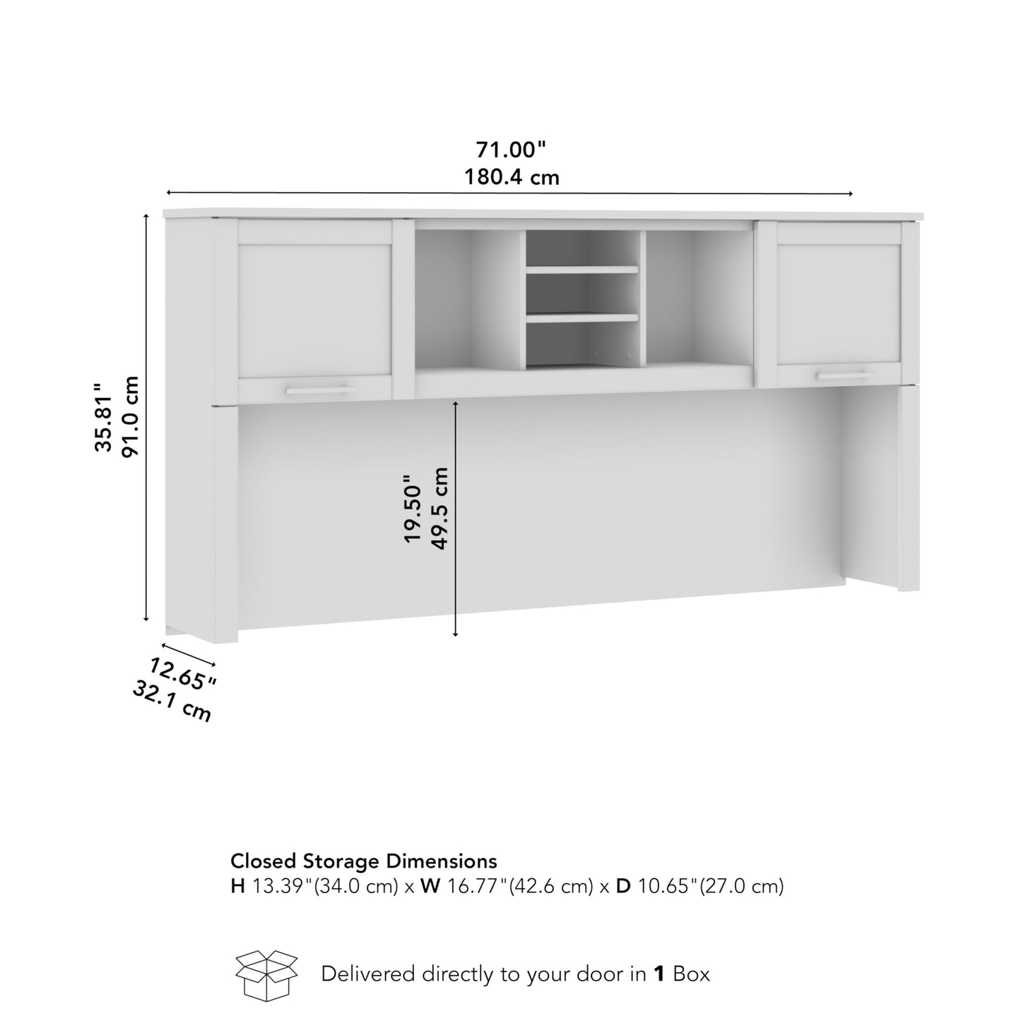 Bush Home 72-Inch Desk Hutch, Office Storage Organizer with Shelves, Cubbies and Frosted Glass Doors for Computer Desk, Home Office Furniture, Somerset Collection, Fresh Walnut