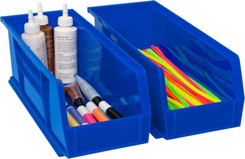Akro-Mils 30234 AkroBins Plastic Storage Bins, Space-Saving Stackable Bins for Garage, Pantry, Craft Organization, 15" x 5" x 5", Blue, 12-Pack