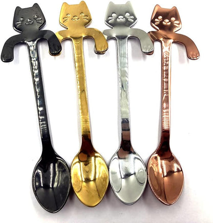 4 Pcs Cute Mini Cat Spoon Set, Stainless Steel Spoons for Tea, Coffee, Dessert, Sugar, Ice Cream