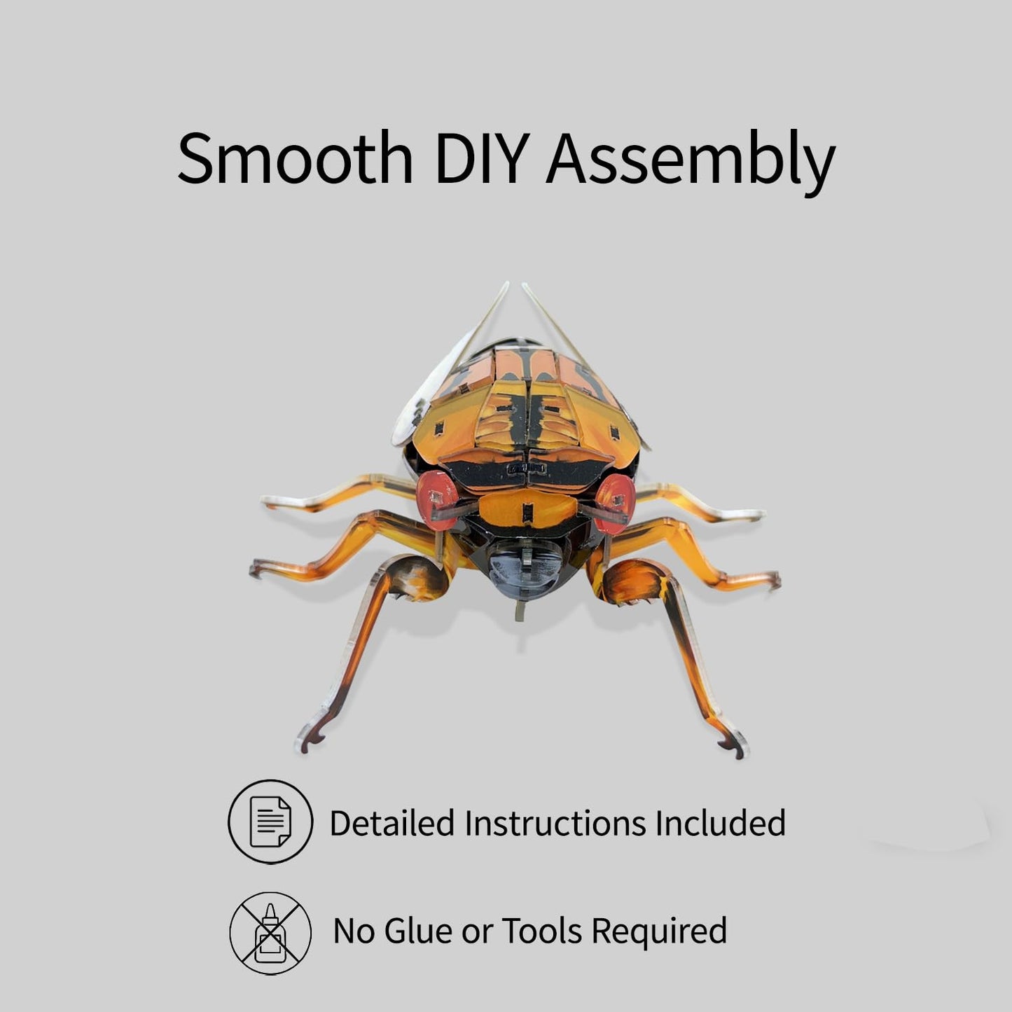 HELLOTOY 3D Acrylic Insects Puzzles DIY Bug Model Kit for Teenagers Educational Display Nature Decoration Figurine Sculpture (Cicada)