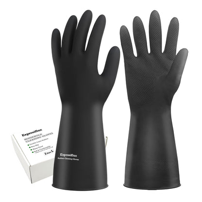 Exprosiflux Thick Rubber Cleaning Gloves - 3 Pairs Black Rubber Gloves for Dishwashing Large, Non-Slip Kitchen Gloves for Washing Dishes, Reusable Cleaning Gloves, Waterproof, Heavy-Duty (3P,L)