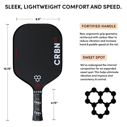 CRBN Pickleball – X Series Power Paddle (2X, 16mm) + Pro Team Tour Paddle Bag with Zip-Off Sling – Carbon Fiber Paddle & Multi-Pocket Gear Bag - - Virtual Bundle