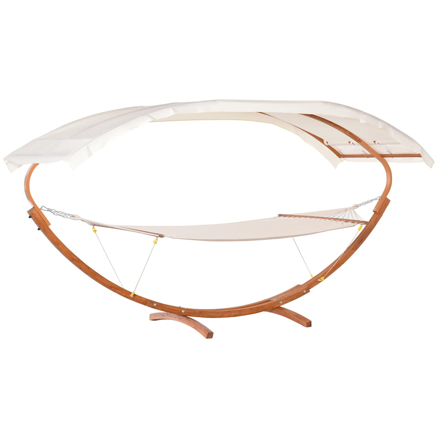 Outdoor Hammock with Stand Accessories, Heavy Duty Wooden e, Extra Large Sun Shade Canopy, Indoor Outside Boho Style Nap Bed, Natural Cotton, White