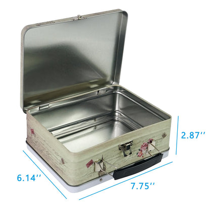 Luwint Tin Storage Box with Handle Small Metal Fun Box Retro Sturdy Tin Box Decorative Keepsake Case with Lid (Tower)