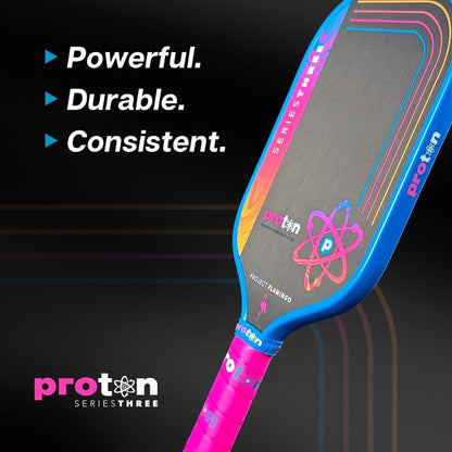 Proton Series Three Project Flamingo Pickleball Paddle - 15mm Velocity Core & Carbon Fiber Face (Pink, Elongated)