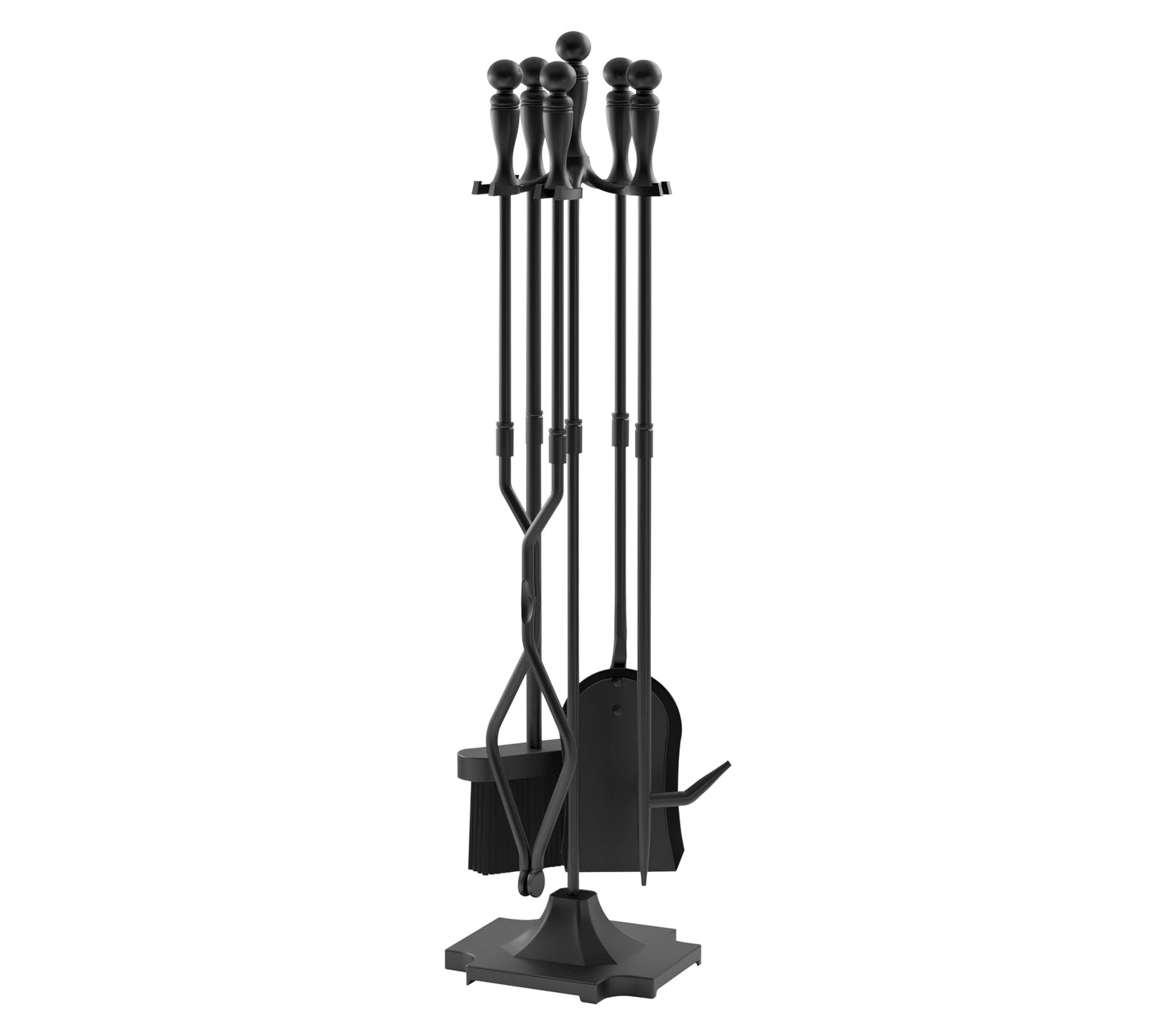 Kingson 5 Pcs Fireplace Tools Sets Heavy Duty Wrought Iron Large Fire Tool Set and Holder Outdoor Fireplace Tools Black