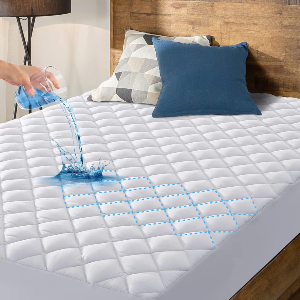 21" HYLEORY Full XL Size Waterproof Mattress Pad Protector, Breathable Quilted Mattress Cover Noiseless Waterproof