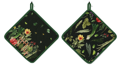 AMOUR INFINI Pot Holders Heat Resistant Cotton Set of 2 Nonslip 8"x8" Inch Hot Pads for Kitchen, BBQ, Baking & Cooking with Hanging Loops (My Garden)