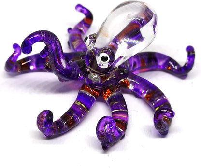 ZOOCRAFT Glass Sea Octopus Figurine - Miniature Hand Blown Purple Coastal Style Home Decor Collectible