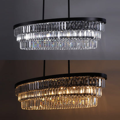 TOCHIC Chandelier 40 inch, Farmhouse Black Crystal Chandelier, Kitchen Island Lighting, Dining Room Light Fixture for High Ceiling, Modern Linear Oval Chandeliers for Living Room, Office Area, Bar