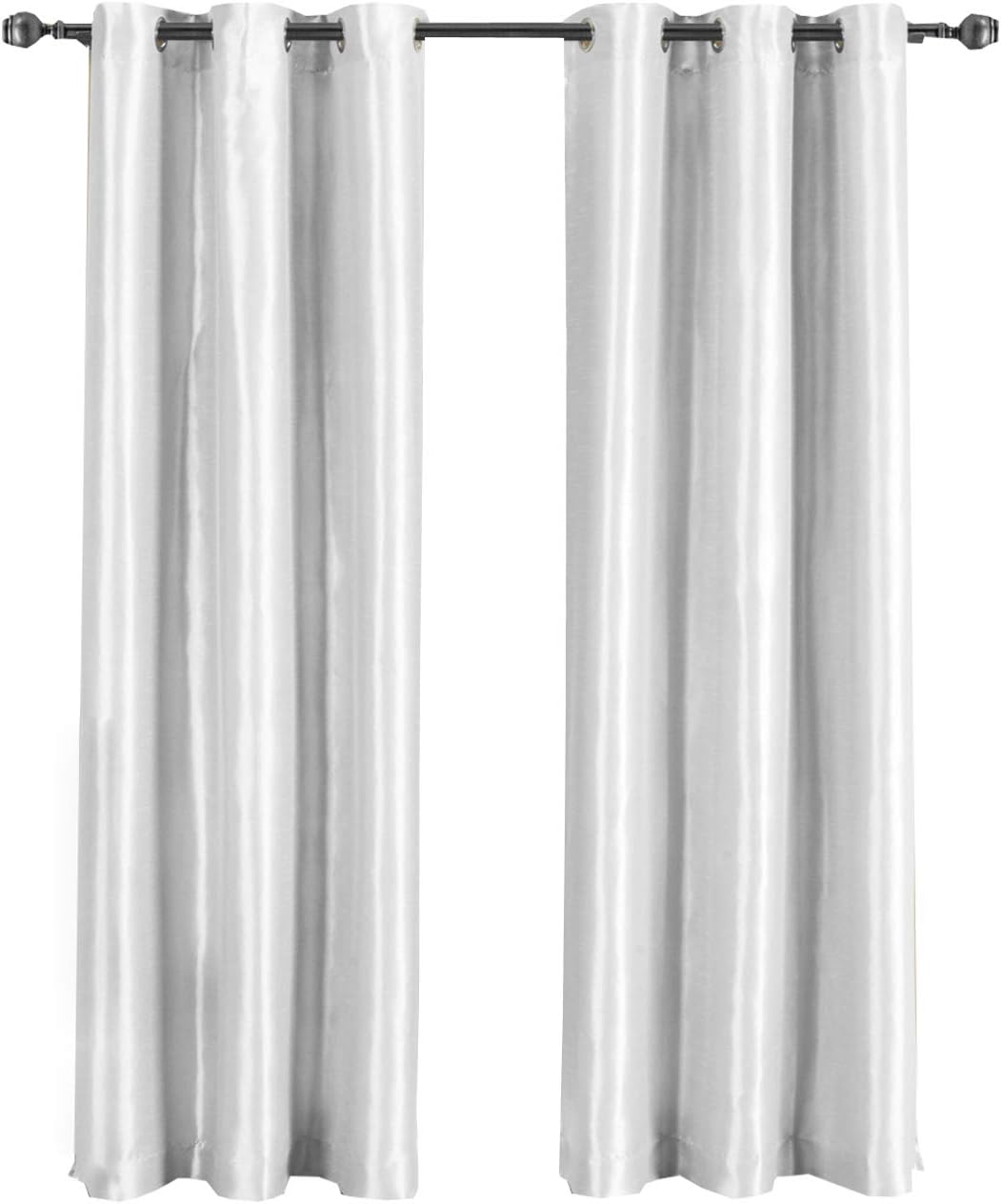 Royal Hotel Bedding Soho 100% Blackout Window Curtains Panels, Solid Faux Silk Set of 2, 63 Inches Long, White