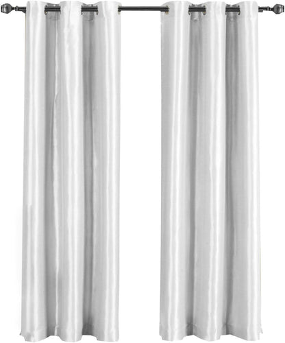 Royal Hotel Bedding Soho 100% Blackout Window Curtains Panels, Solid Faux Silk Set of 2, 63 Inches Long, White