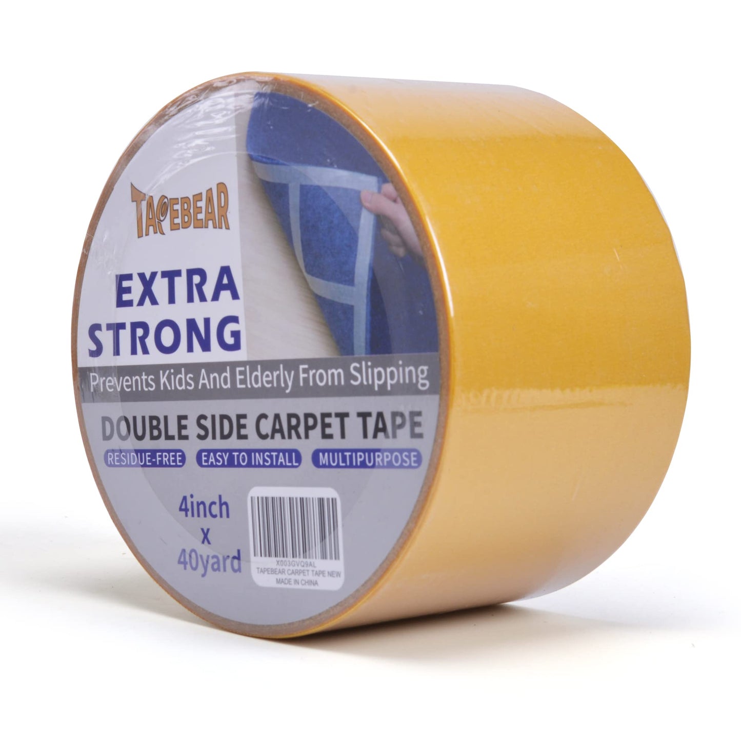 TAPEBEAR Heavy-Duty Double Side Carpet Tape, Carpet Tape for Rug, Wood, Floor, Residue-Free Rug Tape, Multipurpose Gripper Non Slip Tape, 4inch X 40yard