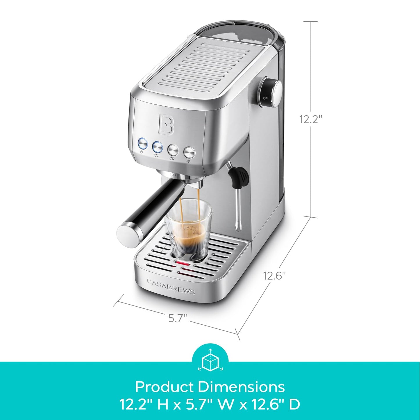 CASABREWS 3700 Essential Espresso Machine 20 Bar, Stainless Steel Cappuccino & Latte Coffee Maker with Steam Frother for Home, 43.9oz Water Tank, Silver