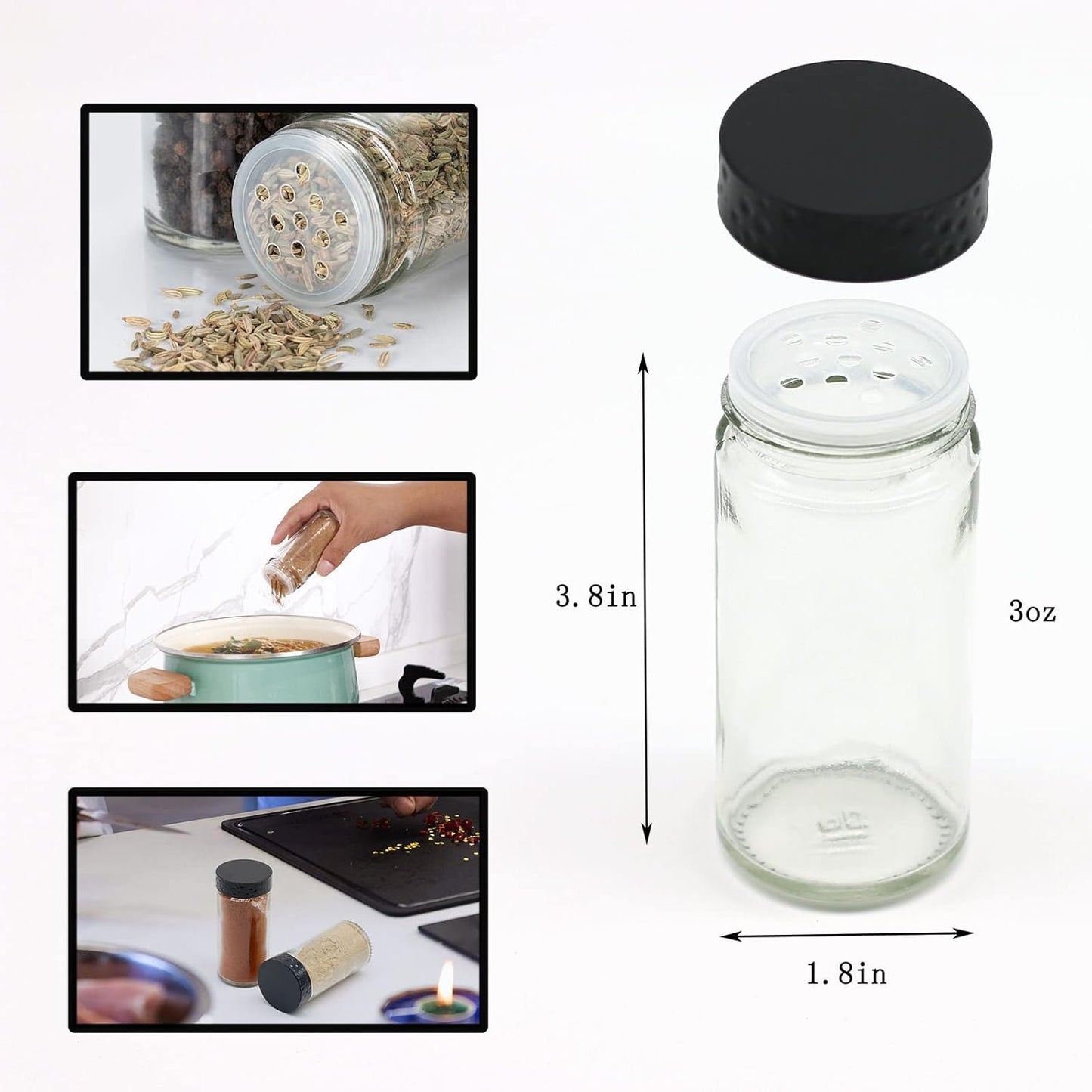 2 3 oz (2, Pcs Black Spice Jars, Glass Seasoning Bottles, Spices Container, Empty Spice Jars, Round Spice Bottles