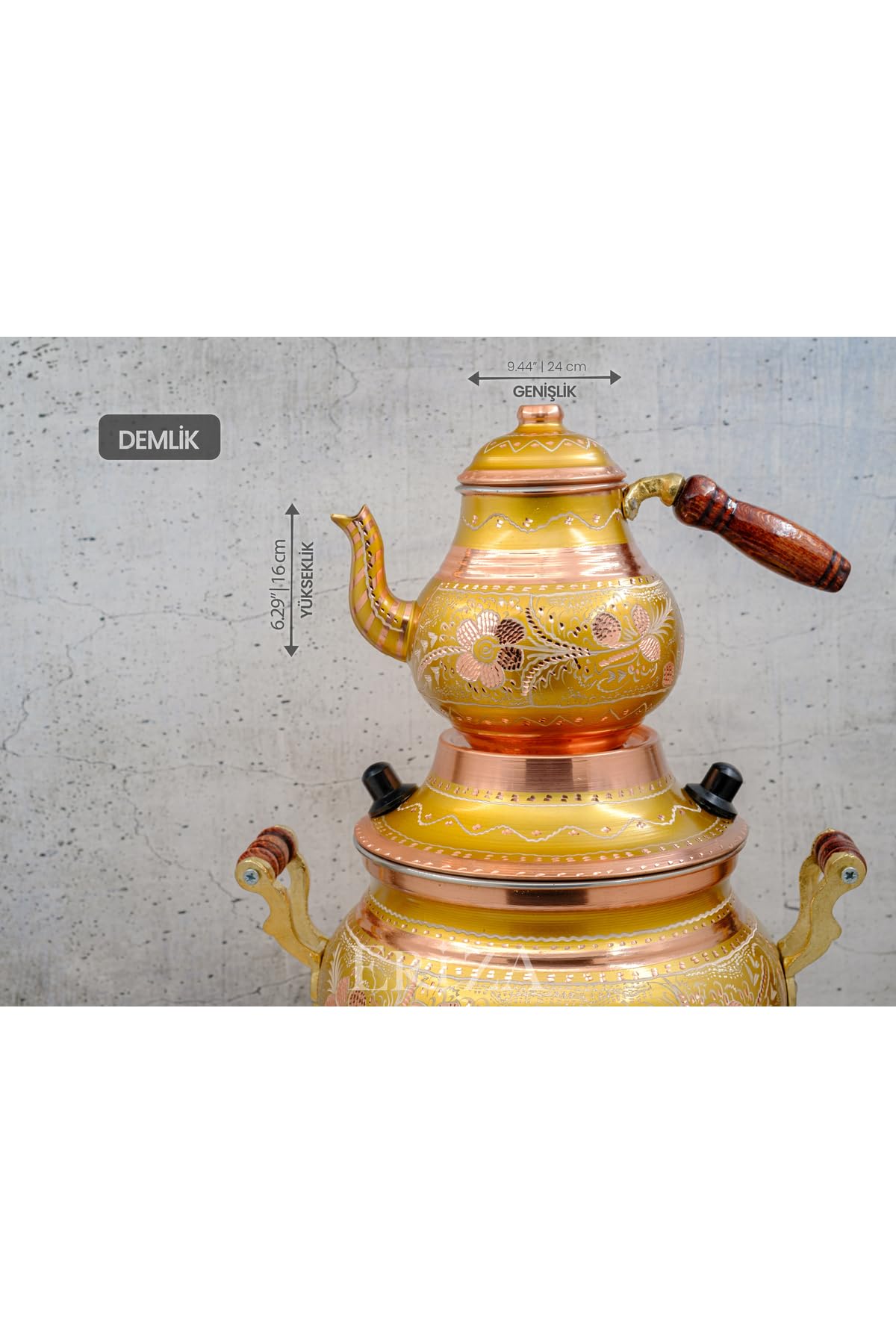 Electric Samovar 5.2 Liter 220V Ornate Copper Tea Urn for Traditional Turkish Tea Service - Gold