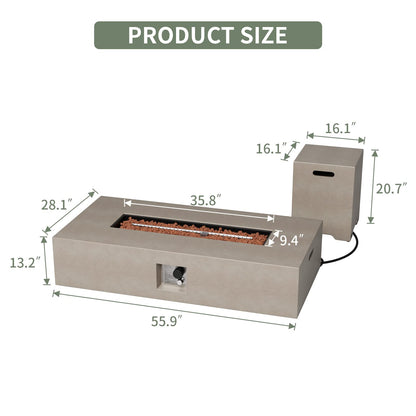 COSIEST 2-Piece Outdoor Propane Fire Table Set, Certified, Rectangle Concrete 56" Rectangular Gray Fire Pit (50,000 BTU) w 20lb Tank Table,Waterproof Cover for Garden, Porch, Backyard
