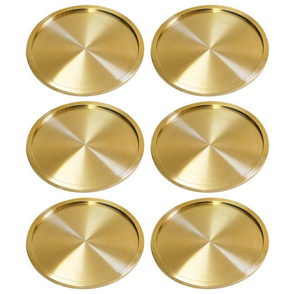 Heavy Brass Coasters for Drinks (6-Pack) - Solid Bronze Gold Coasters - Classy MCM Style Premium Coaster Set - 5 Star Hotel Table & Bar - Board Room Elegant Copper Cup Holder - L