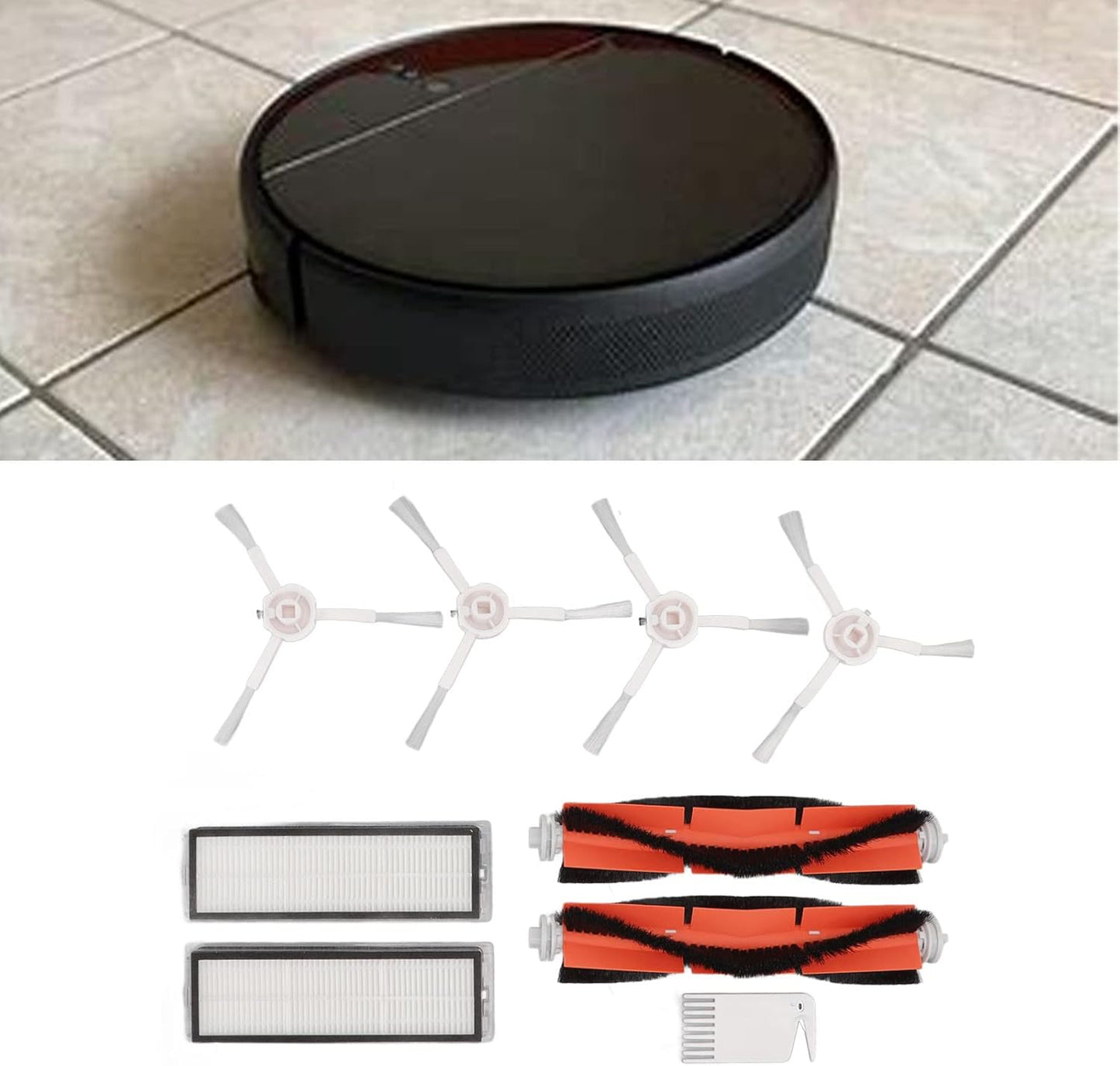 Vacuum Mop Brush Filters Accessories for Sweeping Robot Vacuum Mop, Replacement Filters, Silicone Flat Comb Kit