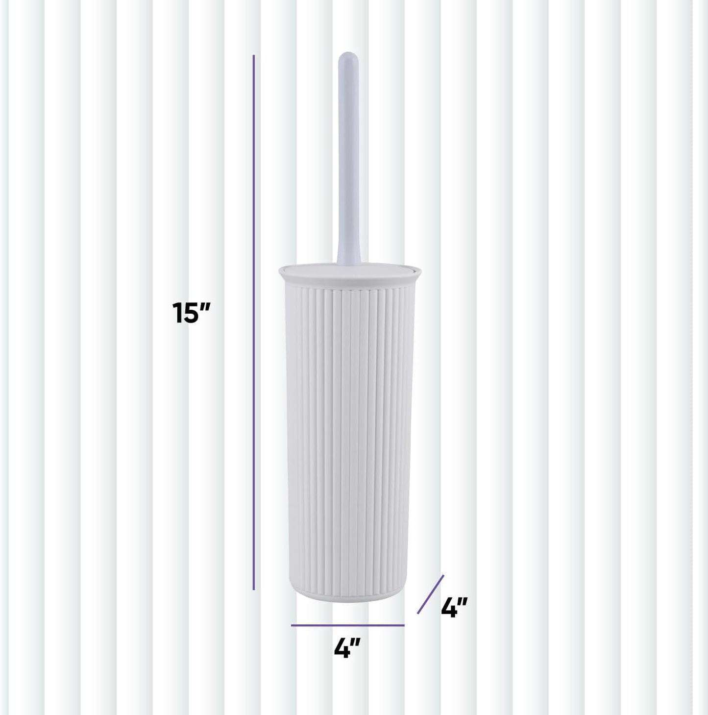 Set, (1 Pack) Superio Ribbed Collection - Decorative Plastic Toilet Bowl Brush and Holder White Smoke Cleaner Scrubber
